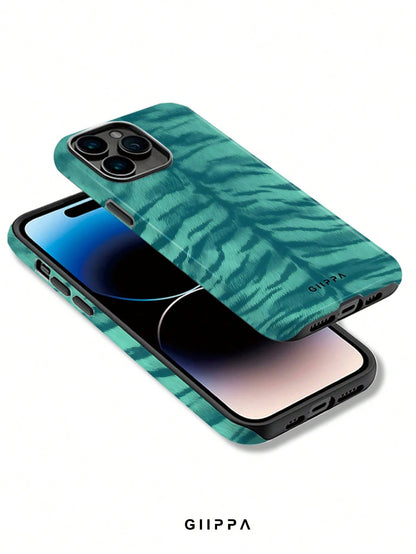 GIIPPA 1pc Mint Blue Tiger Stripe Pattern Design, Phone 17 Pro Max Phone Case, Compatible With Phone 16 Pro Max, 15 Pro Max, 14 Pro Max, Korean-Style High-End Fashionable And Fun Phone Case, Compatibl