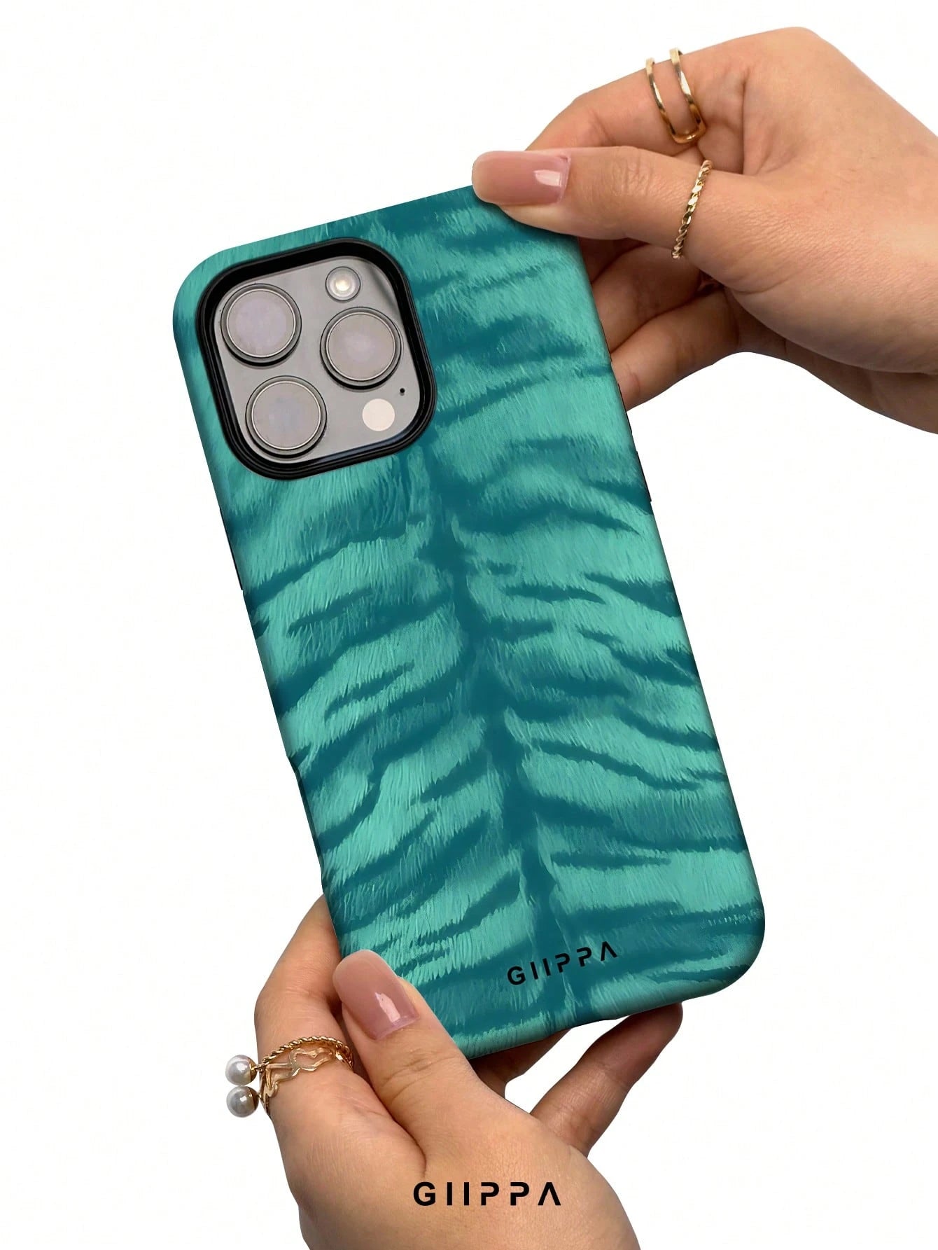 GIIPPA 1pc Mint Blue Tiger Stripe Pattern Design, Phone 17 Pro Max Phone Case, Compatible With Phone 16 Pro Max, 15 Pro Max, 14 Pro Max, Korean-Style High-End Fashionable And Fun Phone Case, Compatibl