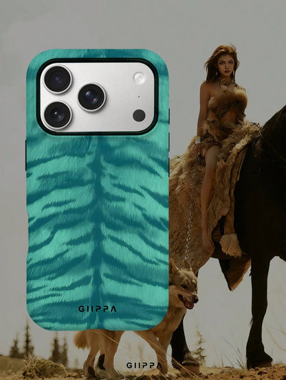 GIIPPA 1pc Mint Blue Tiger Stripe Pattern Design, Phone 17 Pro Max Phone Case, Compatible With Phone 16 Pro Max, 15 Pro Max, 14 Pro Max, Korean-Style High-End Fashionable And Fun Phone Case, Compatibl