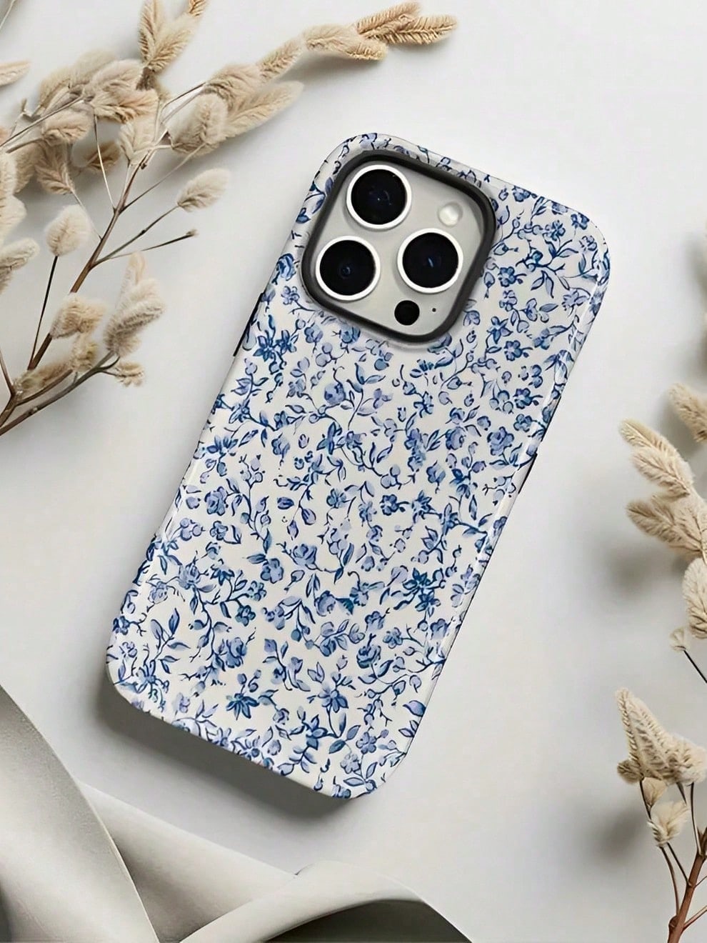 GIIPPA Blue Floral Fashion Matte Blue Floral Pattern 2-In-1 Phone Case, Compatible With IPhone 16, 15, 14, 13, 12, 11, Pro Max, Plus Spring Birthday Gift