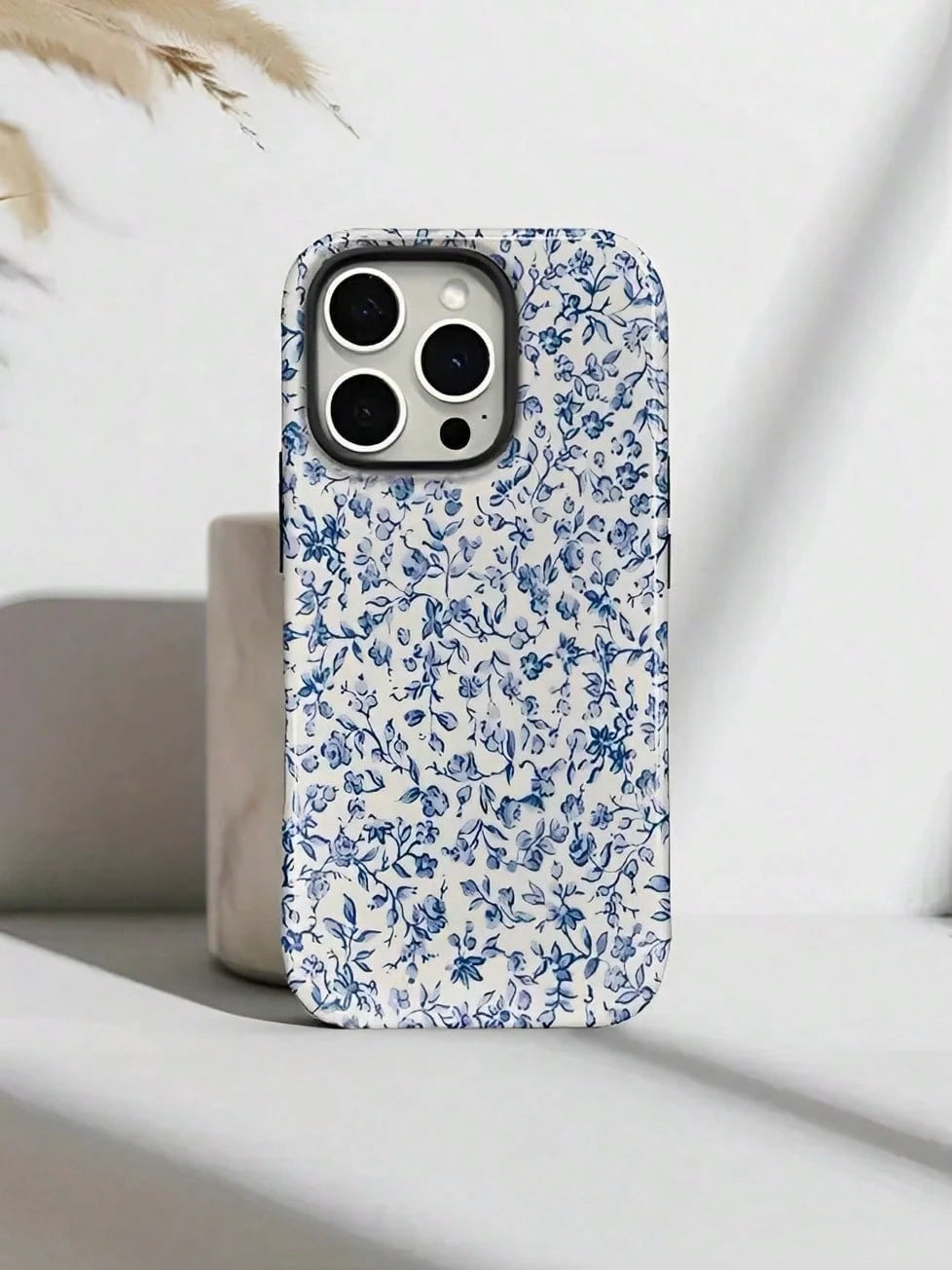 GIIPPA Blue Floral Fashion Matte Blue Floral Pattern 2-In-1 Phone Case, Compatible With IPhone 16, 15, 14, 13, 12, 11, Pro Max, Plus Spring Birthday Gift