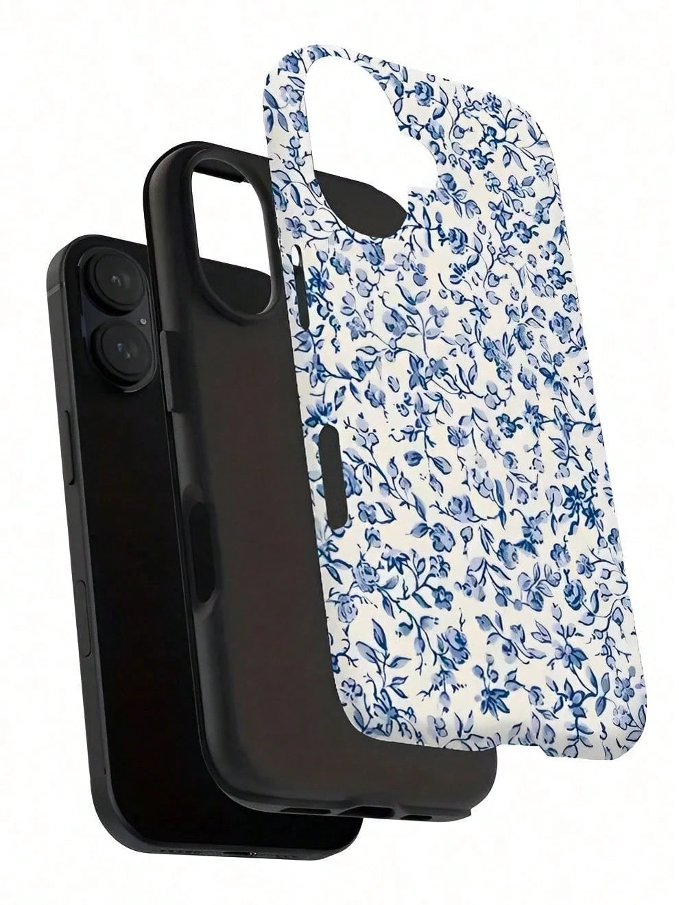 GIIPPA Blue Floral Fashion Matte Blue Floral Pattern 2-In-1 Phone Case, Compatible With IPhone 16, 15, 14, 13, 12, 11, Pro Max, Plus Spring Birthday Gift