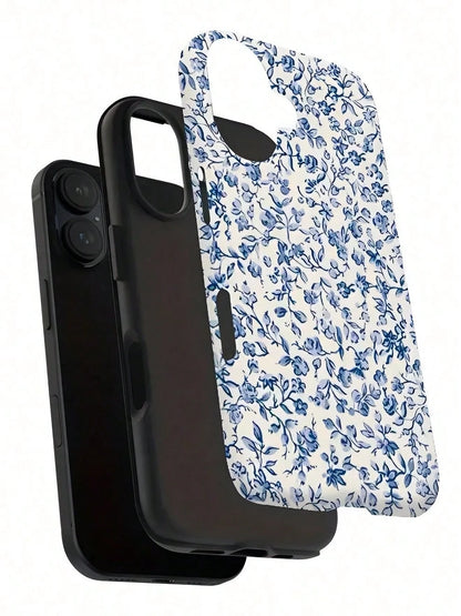 GIIPPA Blue Floral Fashion Matte Blue Floral Pattern 2-In-1 Phone Case, Compatible With IPhone 16, 15, 14, 13, 12, 11, Pro Max, Plus Spring Birthday Gift