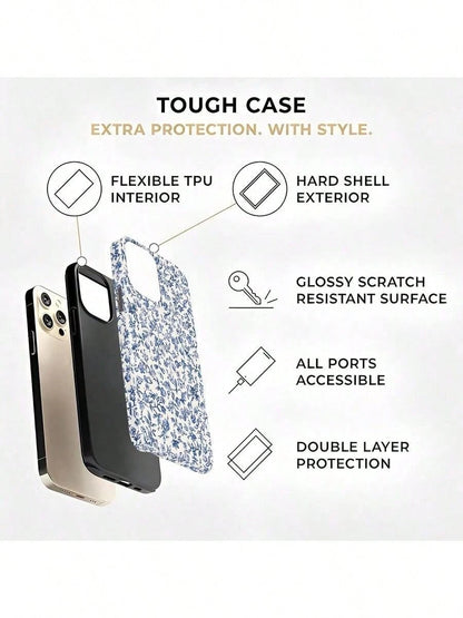 GIIPPA Blue Floral Fashion Matte Blue Floral Pattern 2-In-1 Phone Case, Compatible With IPhone 16, 15, 14, 13, 12, 11, Pro Max, Plus Spring Birthday Gift