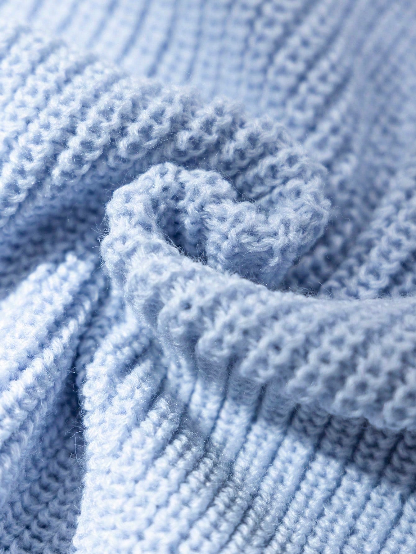 Girls' Blue Fashion Versatile Comfortable Light Blue Lightning Pattern Distressed Hem Loose Knit Sweater