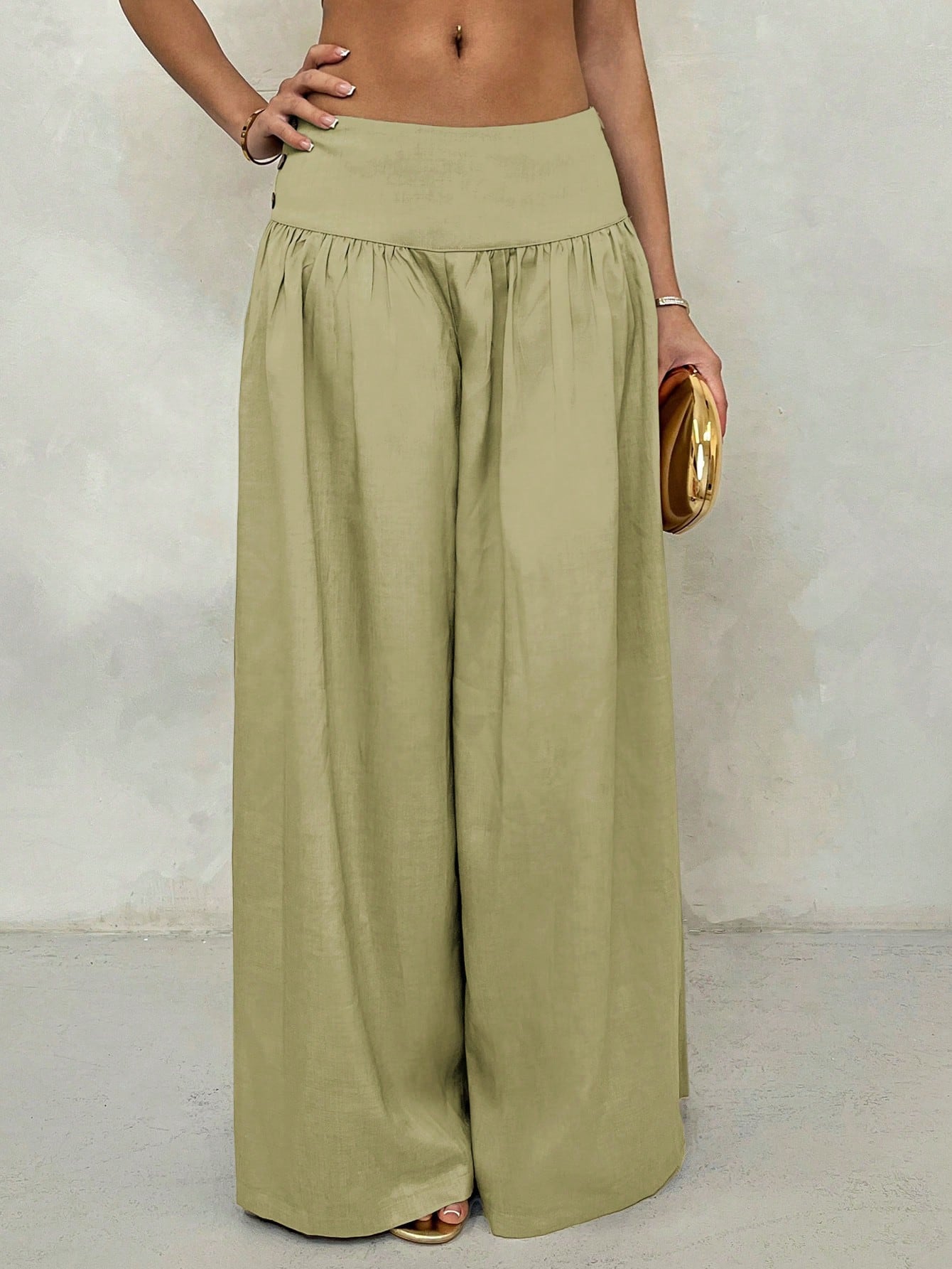 Glamine Retro Low Waist Wide Leg Pants, Draping Design Slimming Casual Women Long Trousers Fall Cloth For Women