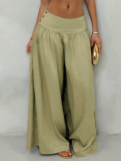 Glamine Retro Low Waist Wide Leg Pants, Draping Design Slimming Casual Women Long Trousers Fall Cloth For Women