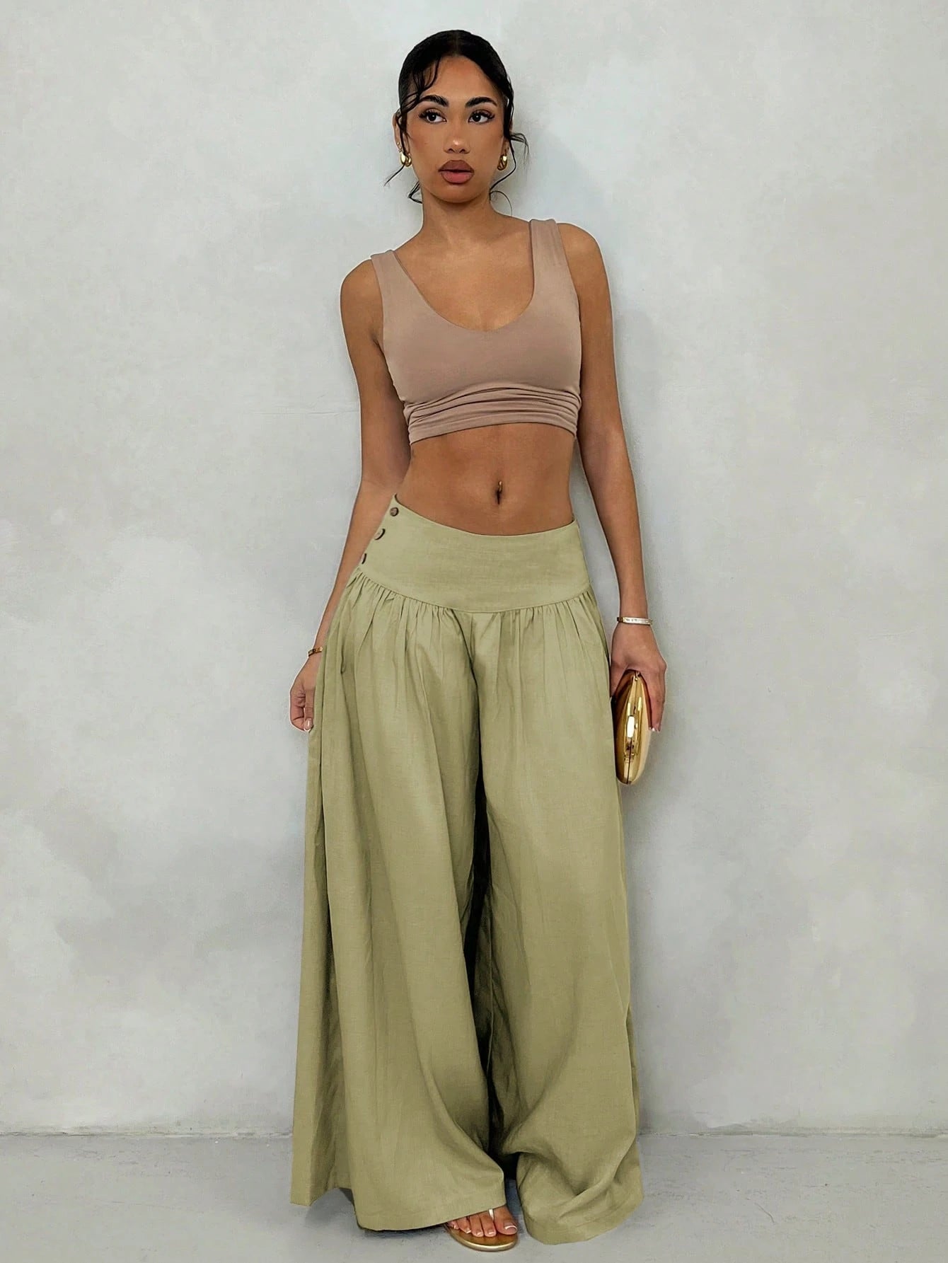 Glamine Retro Low Waist Wide Leg Pants, Draping Design Slimming Casual Women Long Trousers Fall Cloth For Women