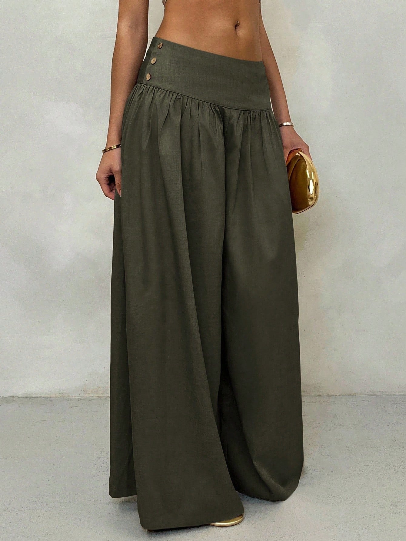 Glamine Retro Low Waist Wide Leg Pants, Draping Design Slimming Casual Women Long Trousers Fall Cloth For Women