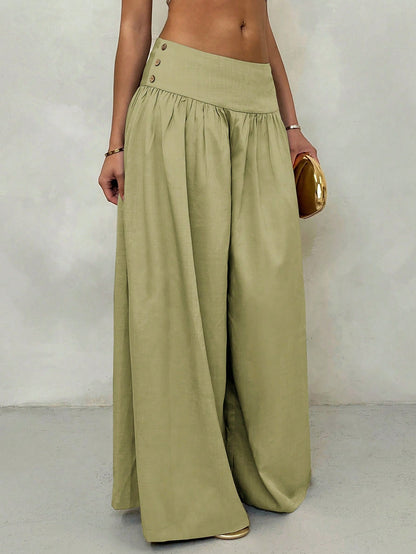 Glamine Retro Low Waist Wide Leg Pants, Draping Design Slimming Casual Women Long Trousers Fall Cloth For Women