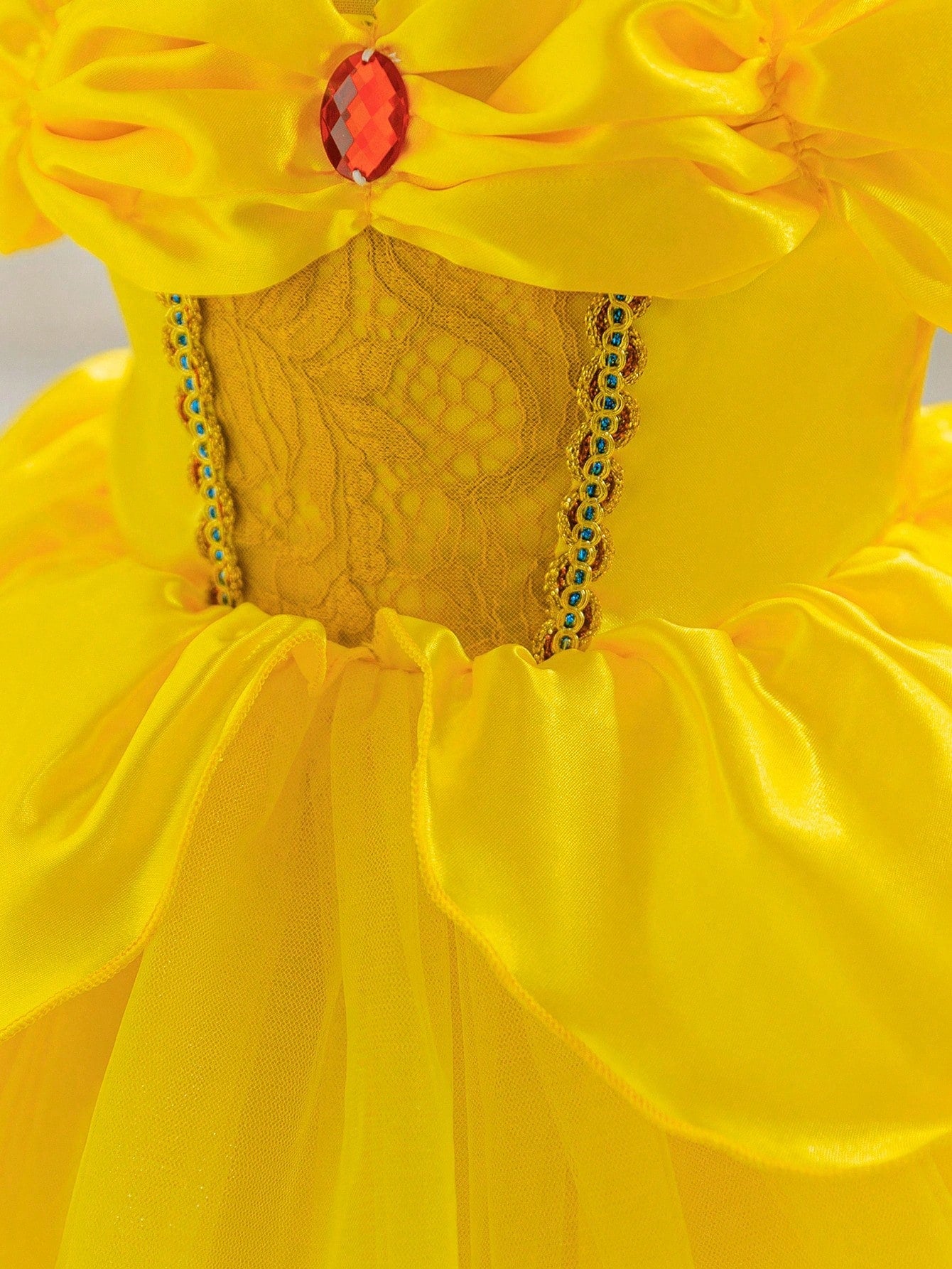 Glamorique Kids Baby Girl Princess Tulle Dress,Golden Yellow Summer Elegant Birthday Partywear With Lace,Red Gemstone,Red 3D Rose,Wedding Holiday Party Dress
