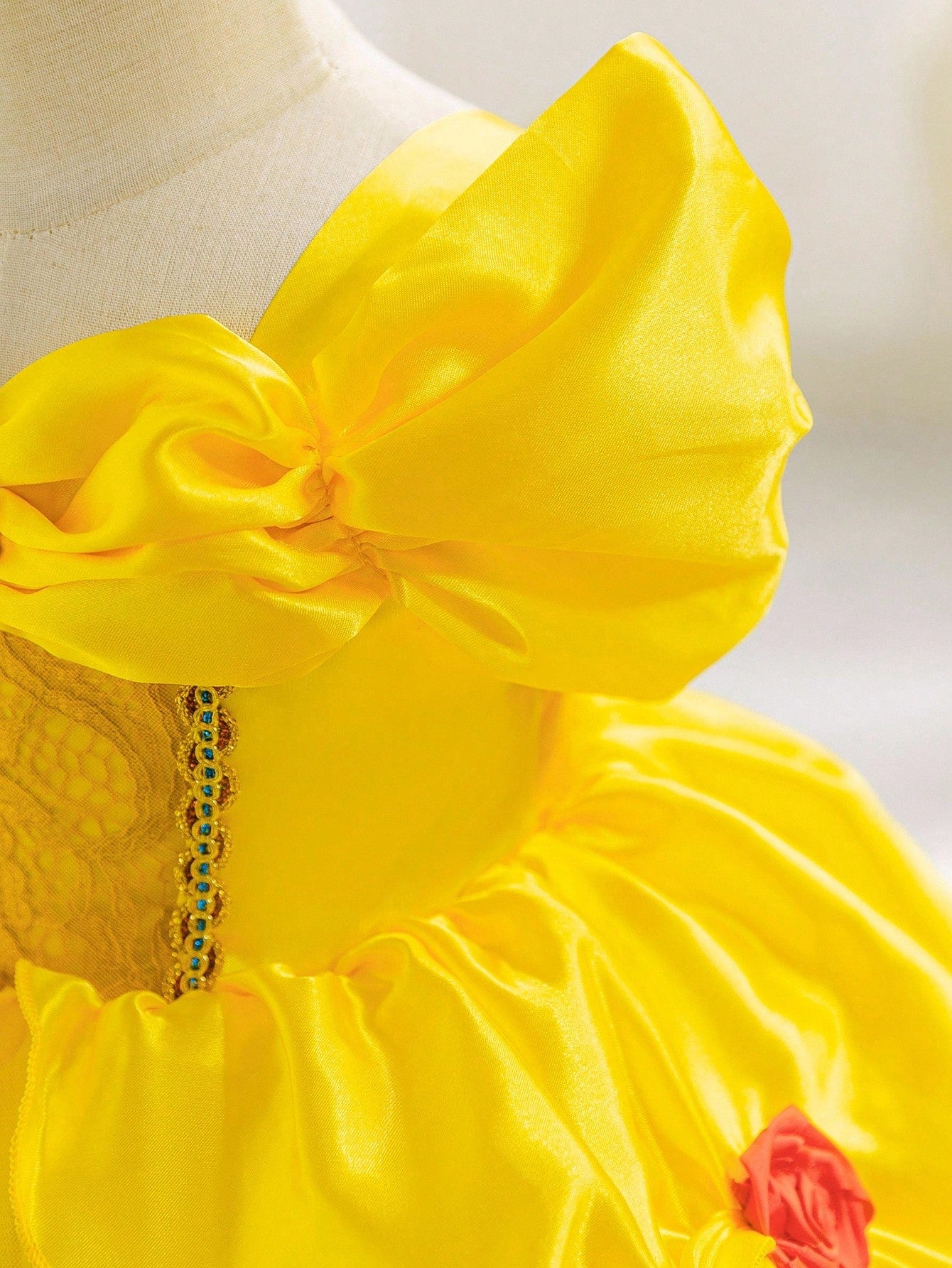 Glamorique Kids Baby Girl Princess Tulle Dress,Golden Yellow Summer Elegant Birthday Partywear With Lace,Red Gemstone,Red 3D Rose,Wedding Holiday Party Dress