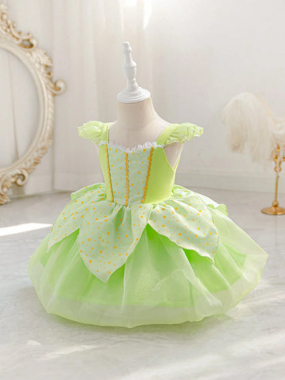 Glamorique Kids Baby GirlPrincess Green Mesh Dress, Party Wear, Birthday Party, Wedding Holiday Formal Gown, Elegant Dress, Middle East, Europe