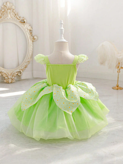 Glamorique Kids Baby GirlPrincess Green Mesh Dress, Party Wear, Birthday Party, Wedding Holiday Formal Gown, Elegant Dress, Middle East, Europe