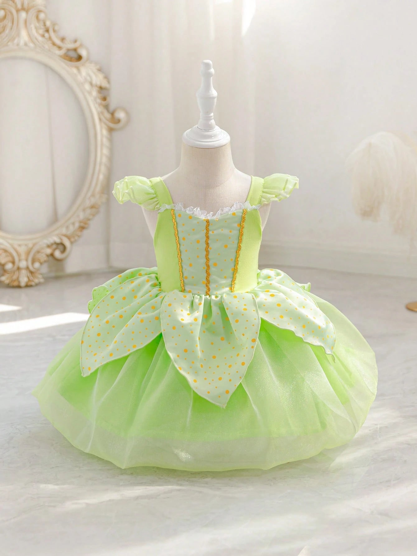 Glamorique Kids Baby GirlPrincess Green Mesh Dress, Party Wear, Birthday Party, Wedding Holiday Formal Gown, Elegant Dress, Middle East, Europe