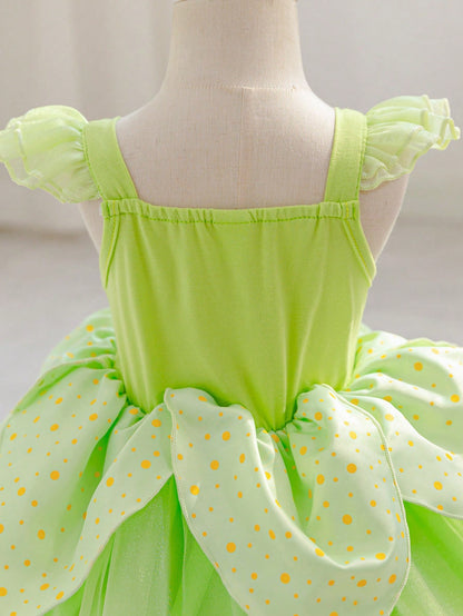 Glamorique Kids Baby GirlPrincess Green Mesh Dress, Party Wear, Birthday Party, Wedding Holiday Formal Gown, Elegant Dress, Middle East, Europe