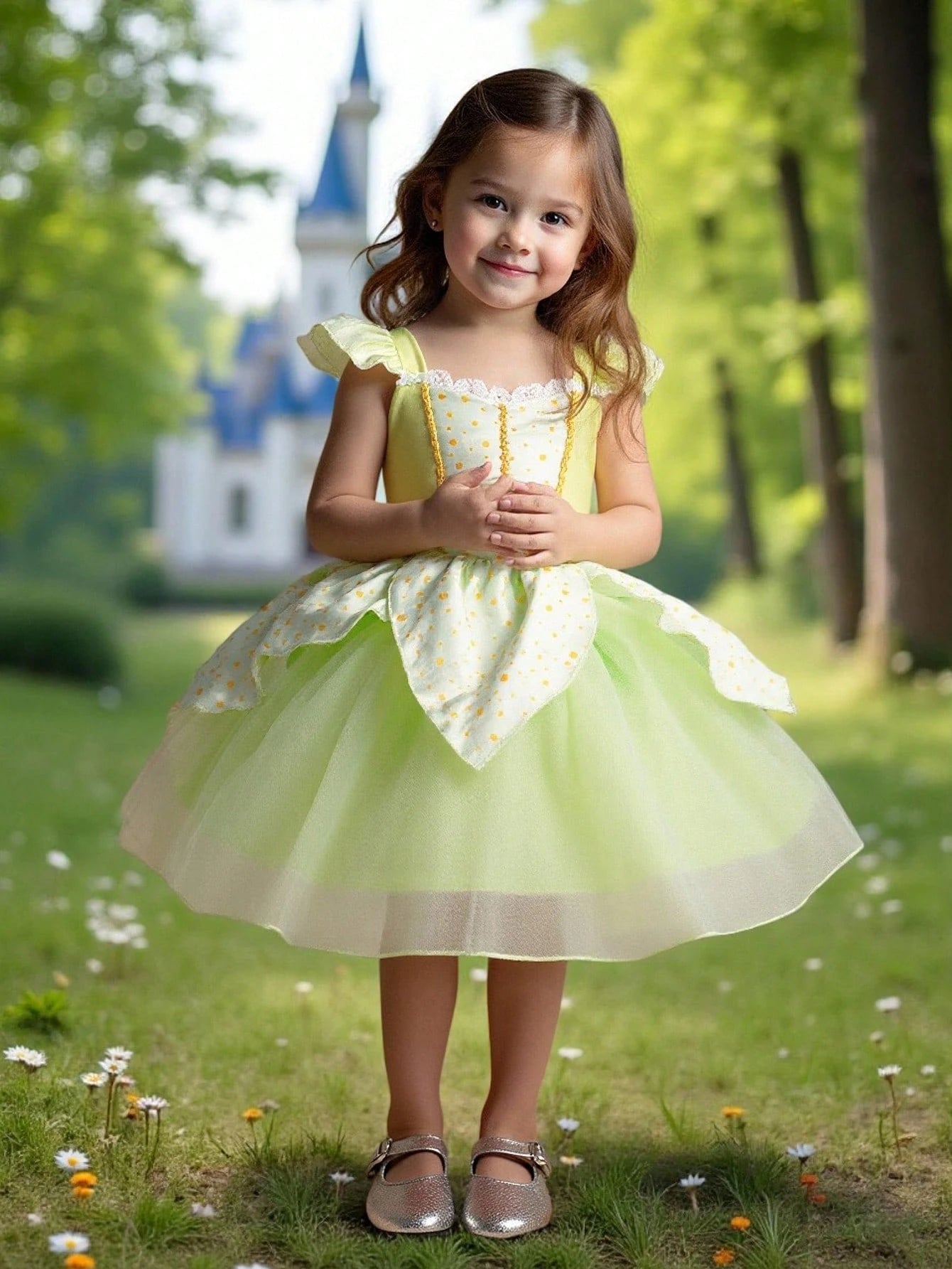 Glamorique Kids Baby GirlPrincess Green Mesh Dress, Party Wear, Birthday Party, Wedding Holiday Formal Gown, Elegant Dress, Middle East, Europe