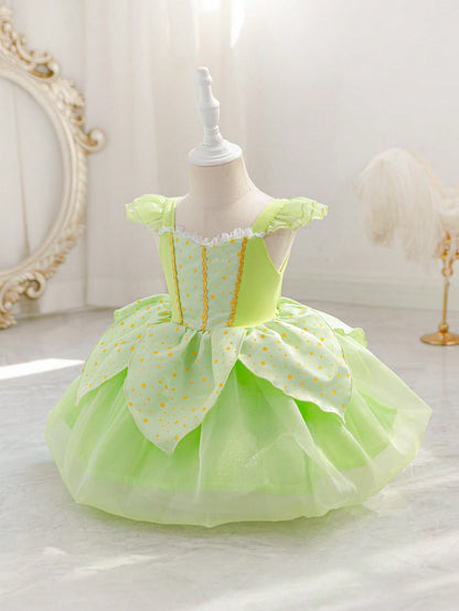 Glamorique Kids Baby GirlPrincess Green Mesh Dress, Party Wear, Birthday Party, Wedding Holiday Formal Gown, Elegant Dress, Middle East, Europe