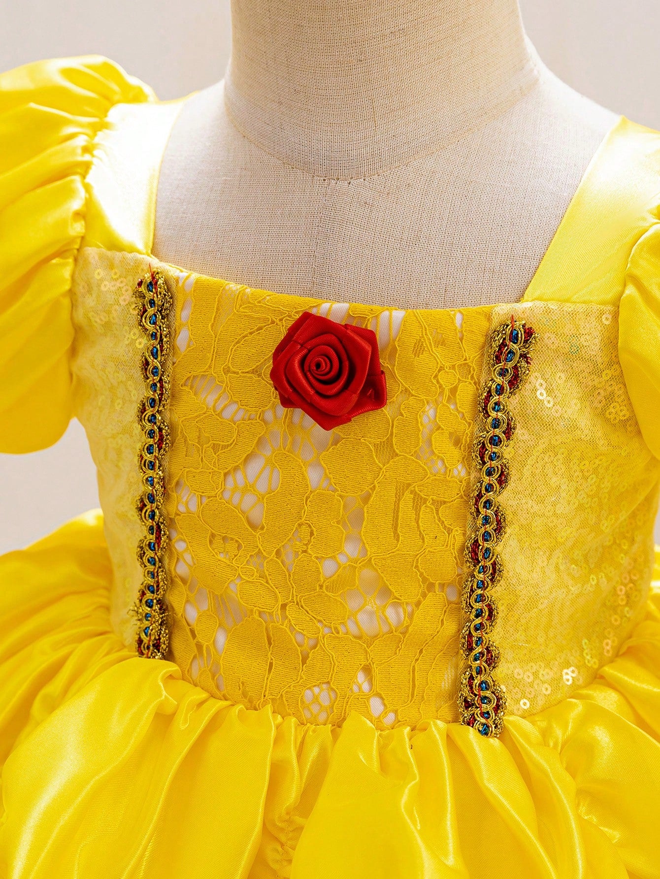 Glamorique Kids Baby Girls' Princess Tulle Dress,Yellow,Summer,Elegant,Flower Girl,Birthday Party Wedding Ceremony Formal Occasion,Puff Sleeves,Sequins,3D Rose Puffy