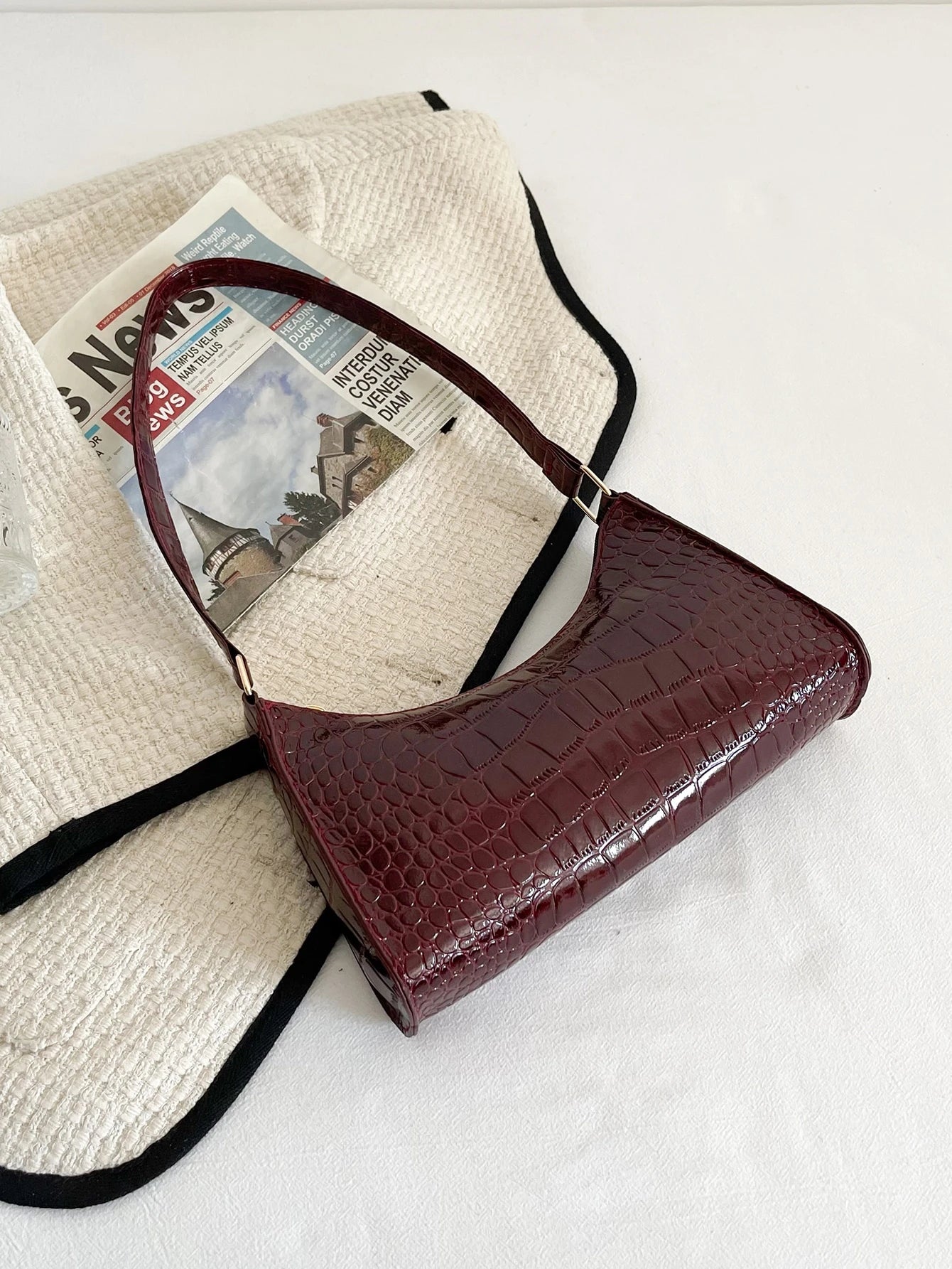 Glamorous, Elegant, Exquisite Vacation, Old Money Portable Minimalist Crocodile Embossed Bag For Teen Girls Women College Students, White-Collar Workers, Rookies & White-Collar Workers Perfect For Off