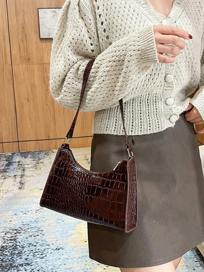 Glamorous, Elegant, Exquisite Vacation, Old Money Portable Minimalist Crocodile Embossed Bag For Teen Girls Women College Students, White-Collar Workers, Rookies & White-Collar Workers Perfect For Off