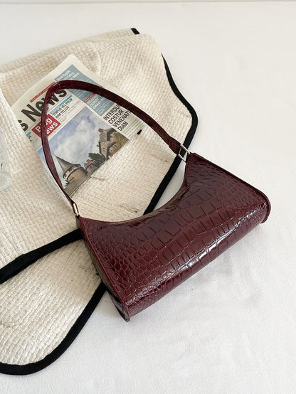 Glamorous, Elegant, Exquisite Vacation, Old Money Portable Minimalist Crocodile Embossed Bag For Teen Girls Women College Students, White-Collar Workers, Rookies & White-Collar Workers Perfect For Off