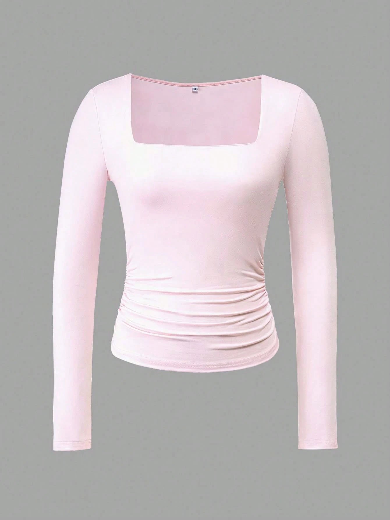 GLAMSKIN Women's Summer/Autumn Basic Y2K Square Neck Long Sleeve Slim Fit T-Shirt, Solid Color Sexy Fitted Cropped Top Casual