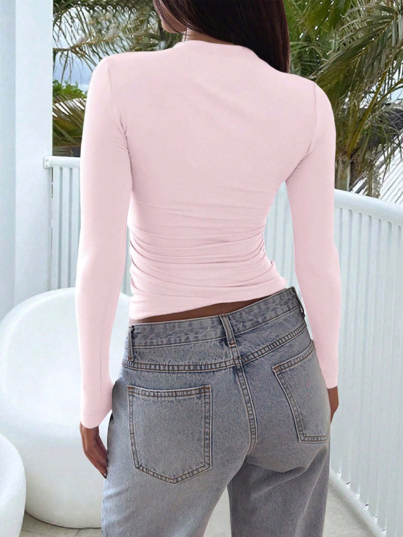GLAMSKIN Women's Summer/Autumn Basic Y2K Square Neck Long Sleeve Slim Fit T-Shirt, Solid Color Sexy Fitted Cropped Top Casual