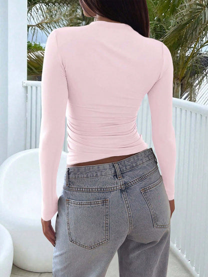 GLAMSKIN Women's Summer/Autumn Basic Y2K Square Neck Long Sleeve Slim Fit T-Shirt, Solid Color Sexy Fitted Cropped Top Casual