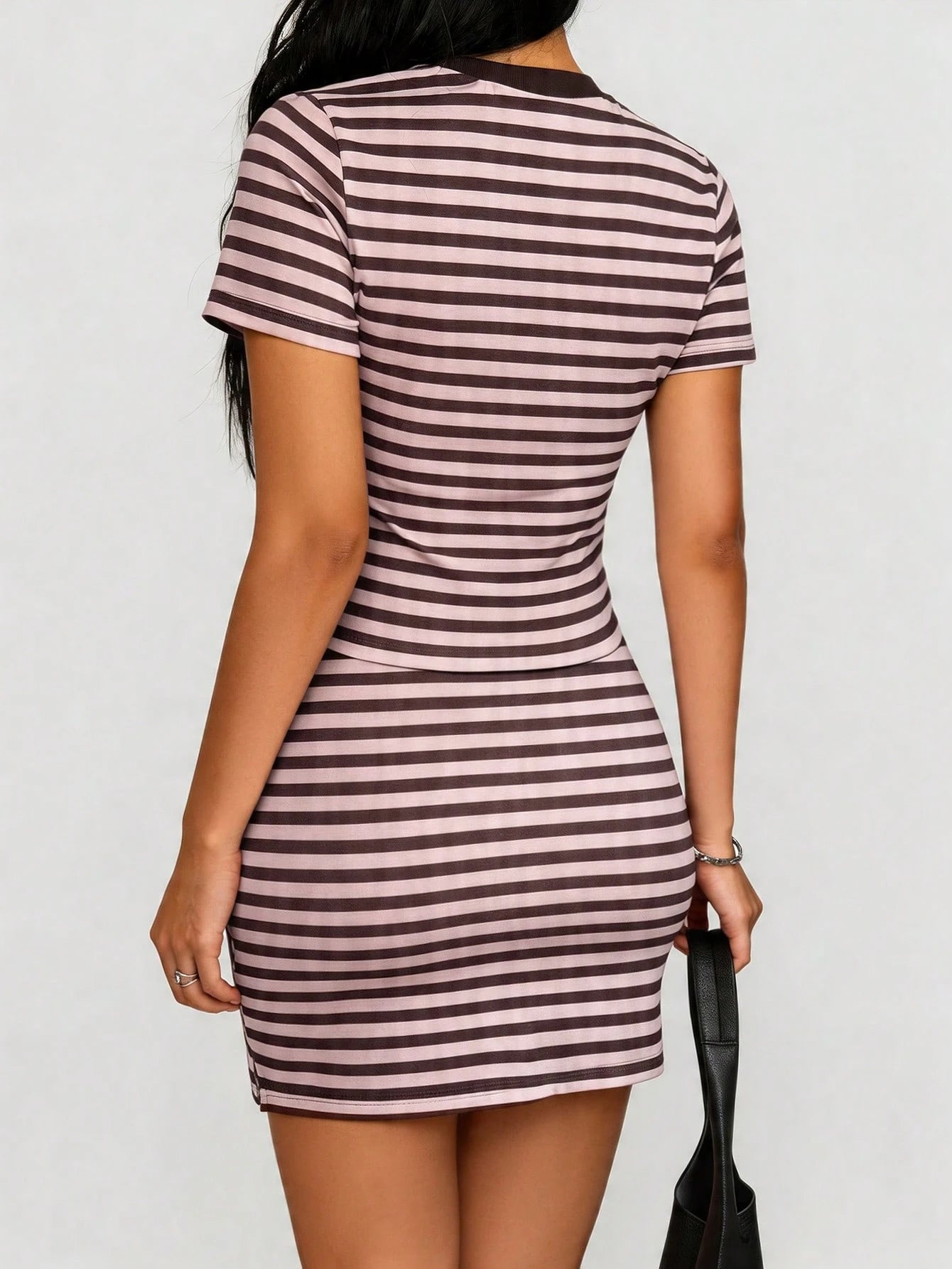 GLAMSKIN Women Summer&Fall Striped 2-Piece Set,Short Sleeve Round Neck T-Shirt&Drawstring Mini Skirt,Y2K Casual Outfit,Back To School,Beach Vacation