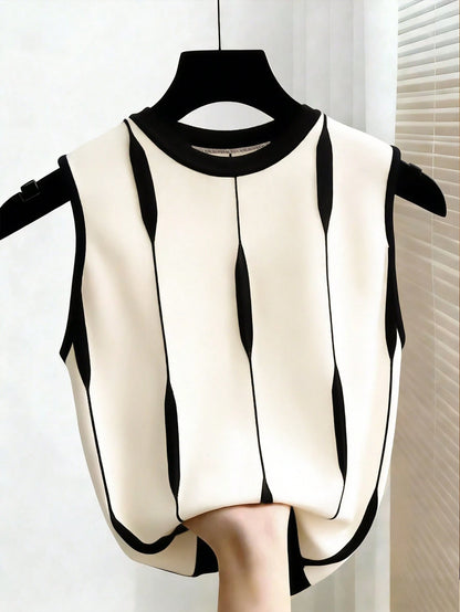 GlowEve Contrast Stripe Knit Sleeveless Tank Top For Women