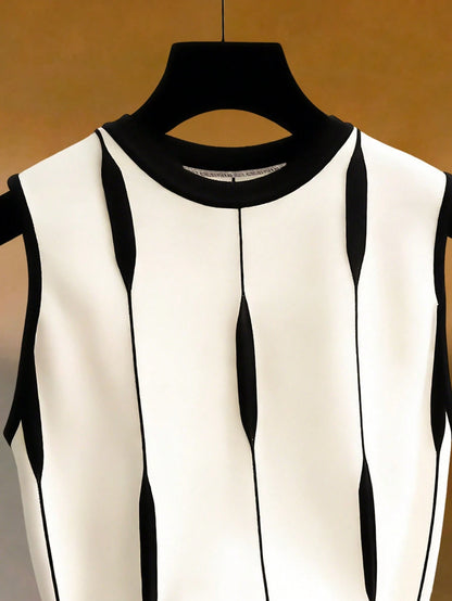 GlowEve Contrast Stripe Knit Sleeveless Tank Top For Women