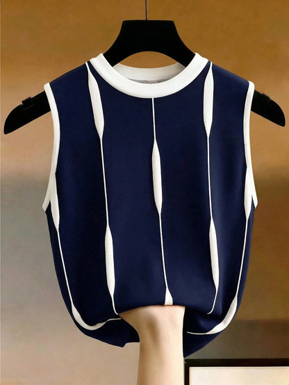 GlowEve Contrast Stripe Knit Sleeveless Tank Top For Women