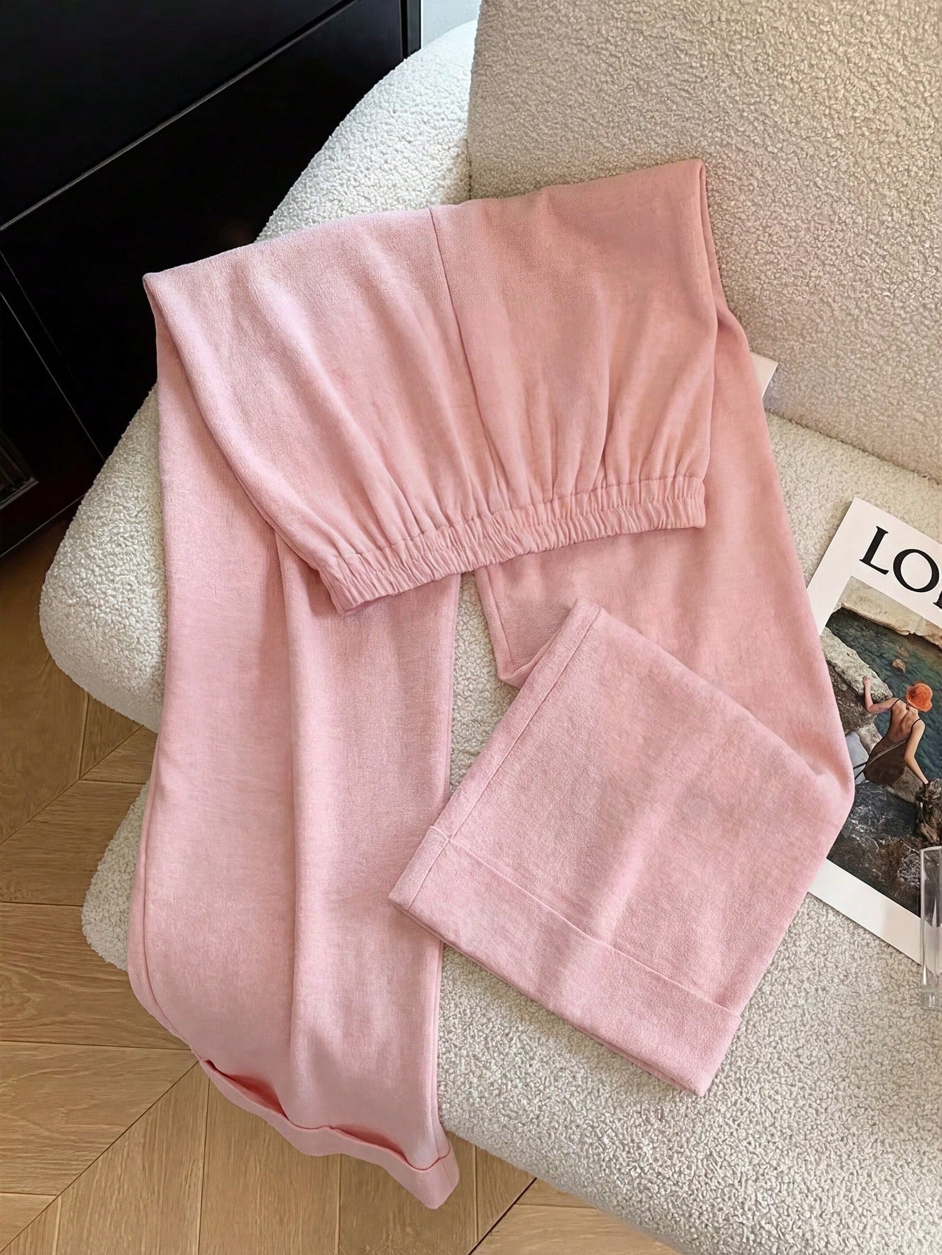 GlowEve Women's Elegant Light Pink Cuffed Hem Pants,Draping Fabric Faux Placket,Summer Office Professional Attire For Brunch,Valentine's Day,Easter,Travel
