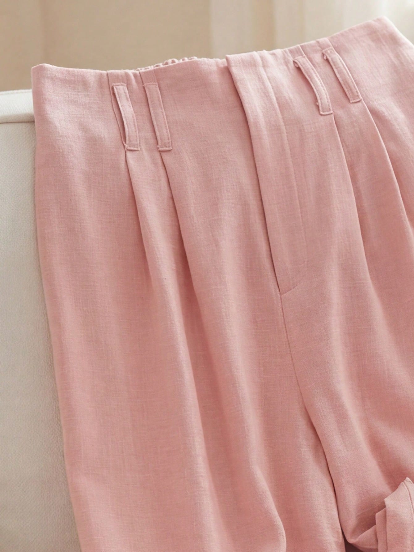 GlowEve Women's Elegant Light Pink Cuffed Hem Pants,Draping Fabric Faux Placket,Summer Office Professional Attire For Brunch,Valentine's Day,Easter,Travel
