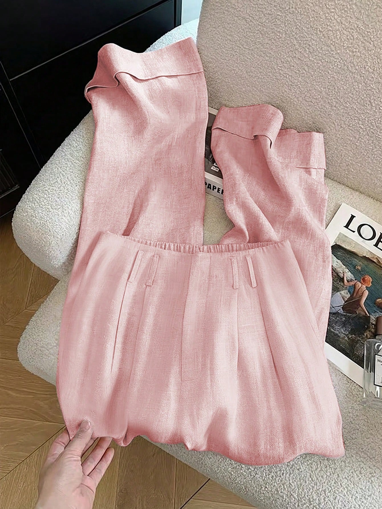 GlowEve Women's Elegant Light Pink Cuffed Hem Pants,Draping Fabric Faux Placket,Summer Office Professional Attire For Brunch,Valentine's Day,Easter,Travel