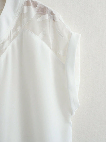 GlowEve Women's Elegant White Chiffon Blouse,Short Sleeve Button-Down V Neck Shirt For Summer Work,Office,Casual & Vacation Wear,Solid Sheer Shoulder Top