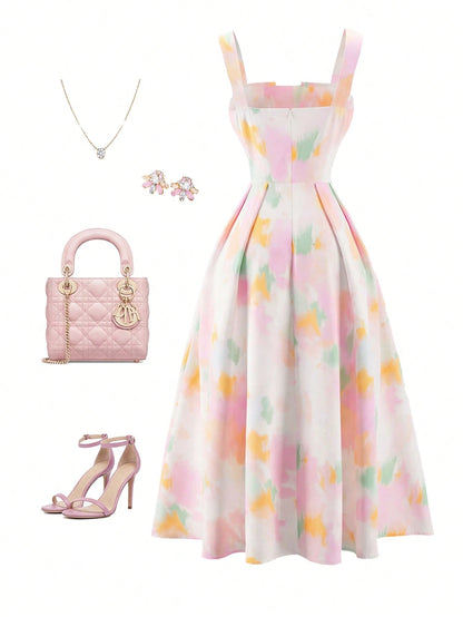 GlowEve Women's Summer Vacation Style Backless Spaghetti Strap Floral Print A-Line Waist Elegant Dress