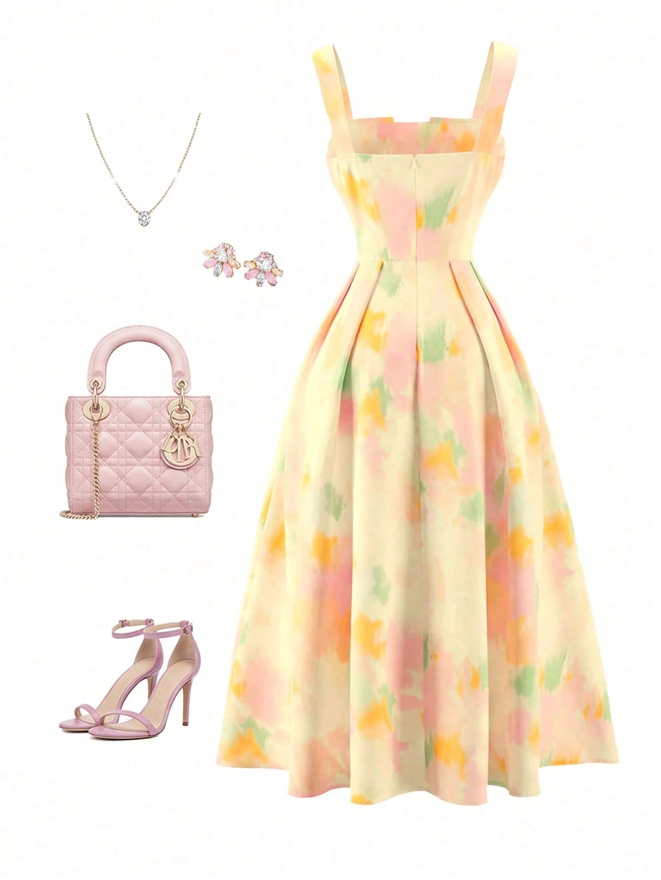 GlowEve Women's Summer Vacation Style Backless Spaghetti Strap Floral Print A-Line Waist Elegant Dress