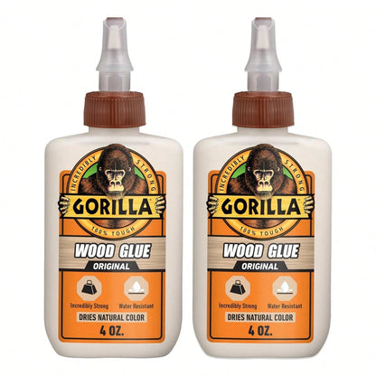 Gorilla Wood Glue, Natural Wood Color, 4 Ounce Bottle (Pack Of 2)- Water Resistant For Indoor Or Outdoor Projects And Repairs