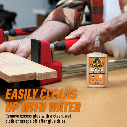 Gorilla Wood Glue, Natural Wood Color, 4 Ounce Bottle (Pack Of 2)- Water Resistant For Indoor Or Outdoor Projects And Repairs