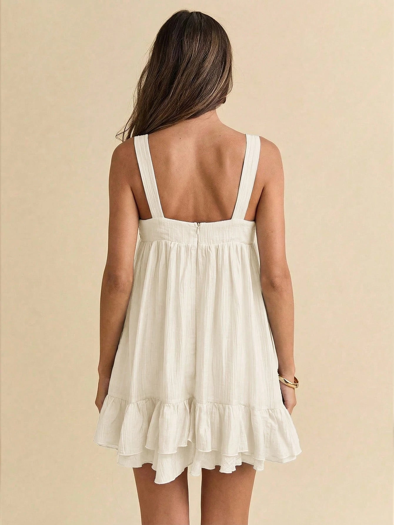 Gossip Girl X BAE Women's Summer Vacation Solid Color Ruffle Hem Sleeveless Dress