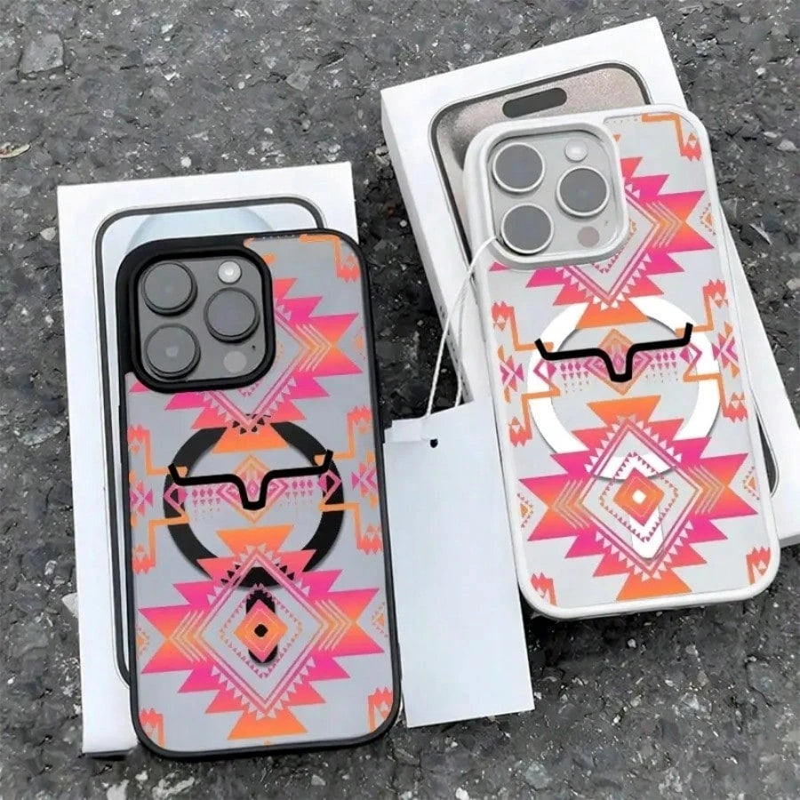 Gradient Geometric Pattern With Black Bull Head Phone Case Is Suitable For IPhone 17, 17 Air, 17 Pro, 17 Pro Max, 16, 15, 14 Pro Max, 13, 12, 11 Plus, And The Galaxy S22/S23/S24/25 Ultra/FE+. It's A S