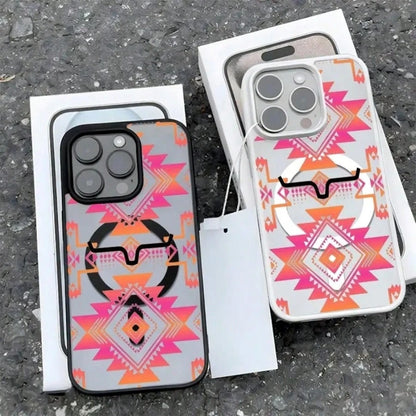 Gradient Geometric Pattern With Black Bull Head Phone Case Is Suitable For IPhone 17, 17 Air, 17 Pro, 17 Pro Max, 16, 15, 14 Pro Max, 13, 12, 11 Plus, And The Galaxy S22/S23/S24/25 Ultra/FE+. It's A S