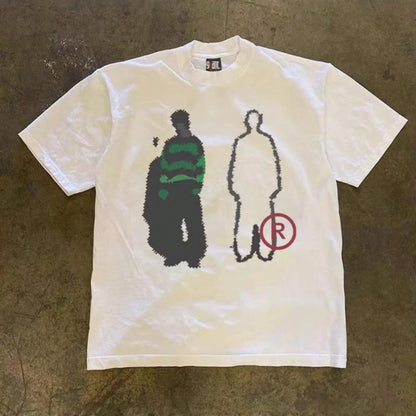 Graphic Tees Men 250g Heavy Weight Pure Cotton! American Oversize Vintage Silhouette Print Couple Loose Short-Sleeve T-Shirt Men Y2K Mens Clothes