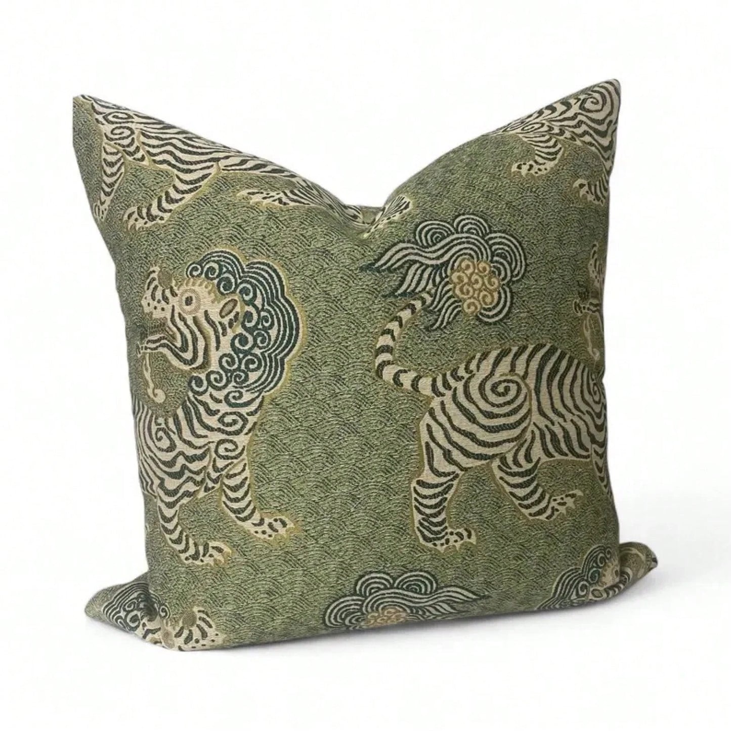 Green Chinoiserie Tiger Pillow Cover: Asian Inspired Home Decor