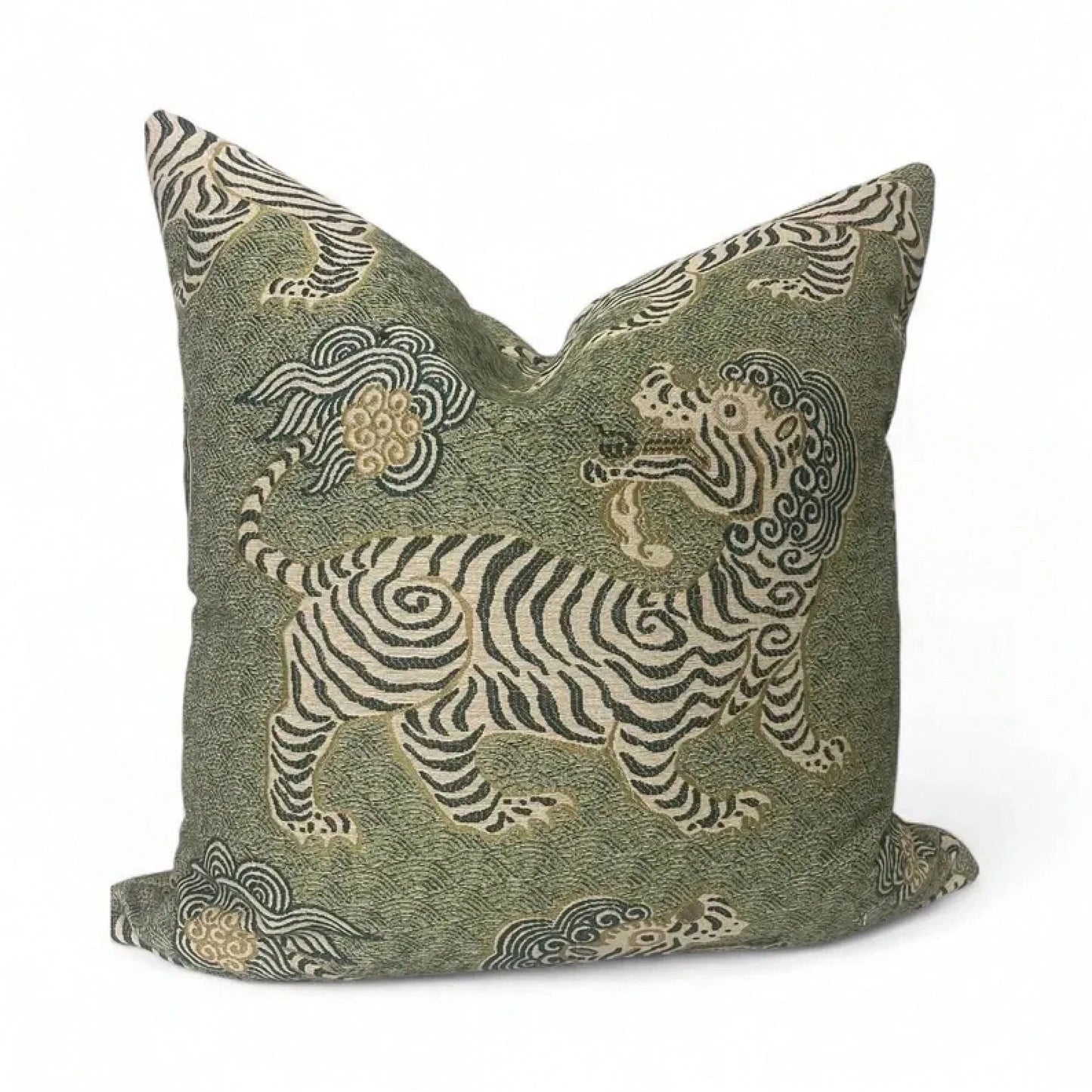 Green Chinoiserie Tiger Pillow Cover: Asian Inspired Home Decor