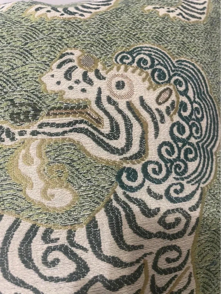 Green Chinoiserie Tiger Pillow Cover: Asian Inspired Home Decor