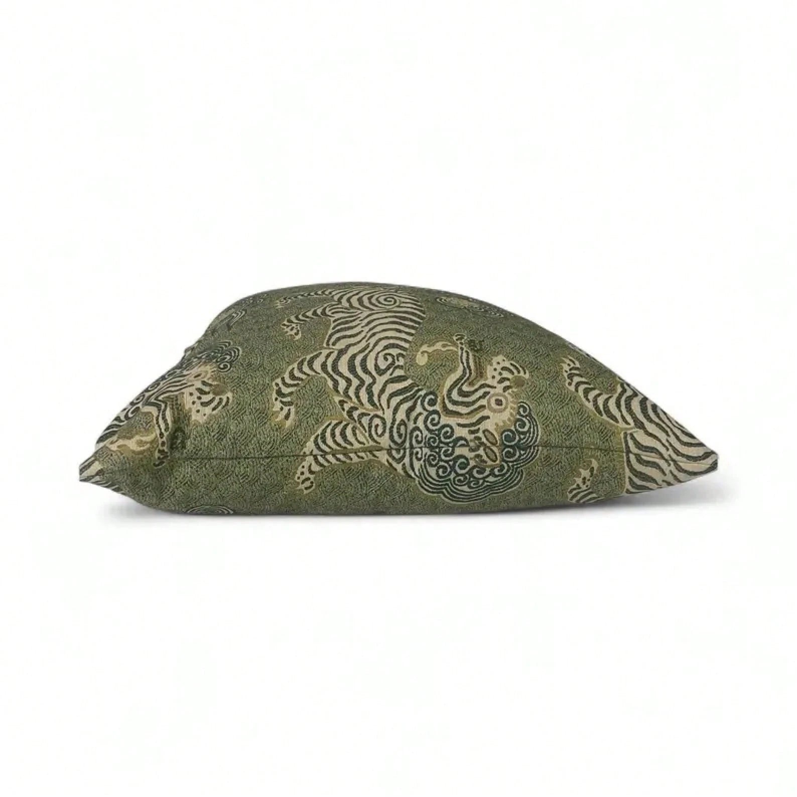 Green Chinoiserie Tiger Pillow Cover: Asian Inspired Home Decor