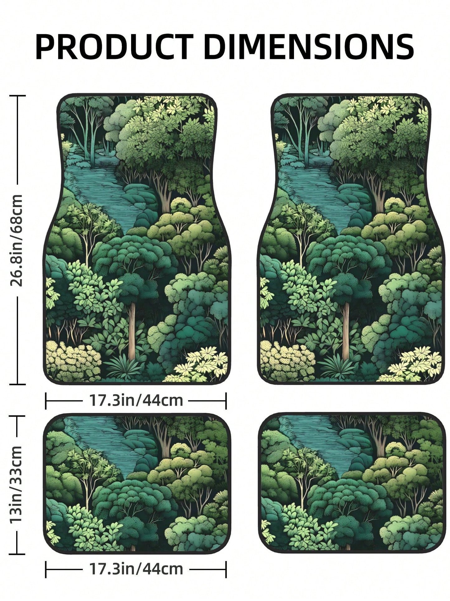 Green Forest Woodland Mountain Botanical 4-Piece Custom Printed All-Weather Floor Mats- Universal Fit For Suv, Truck, Van| Easy Clean
